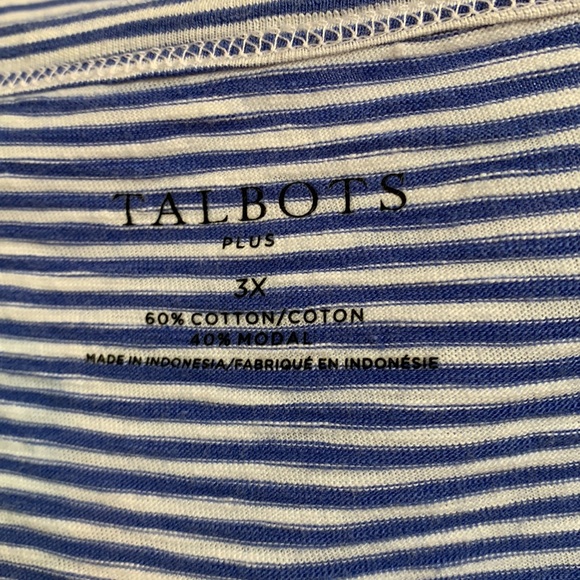 Talbots Wide Neck V Neck Tee in Blue Stripe - Picture 5 of 7